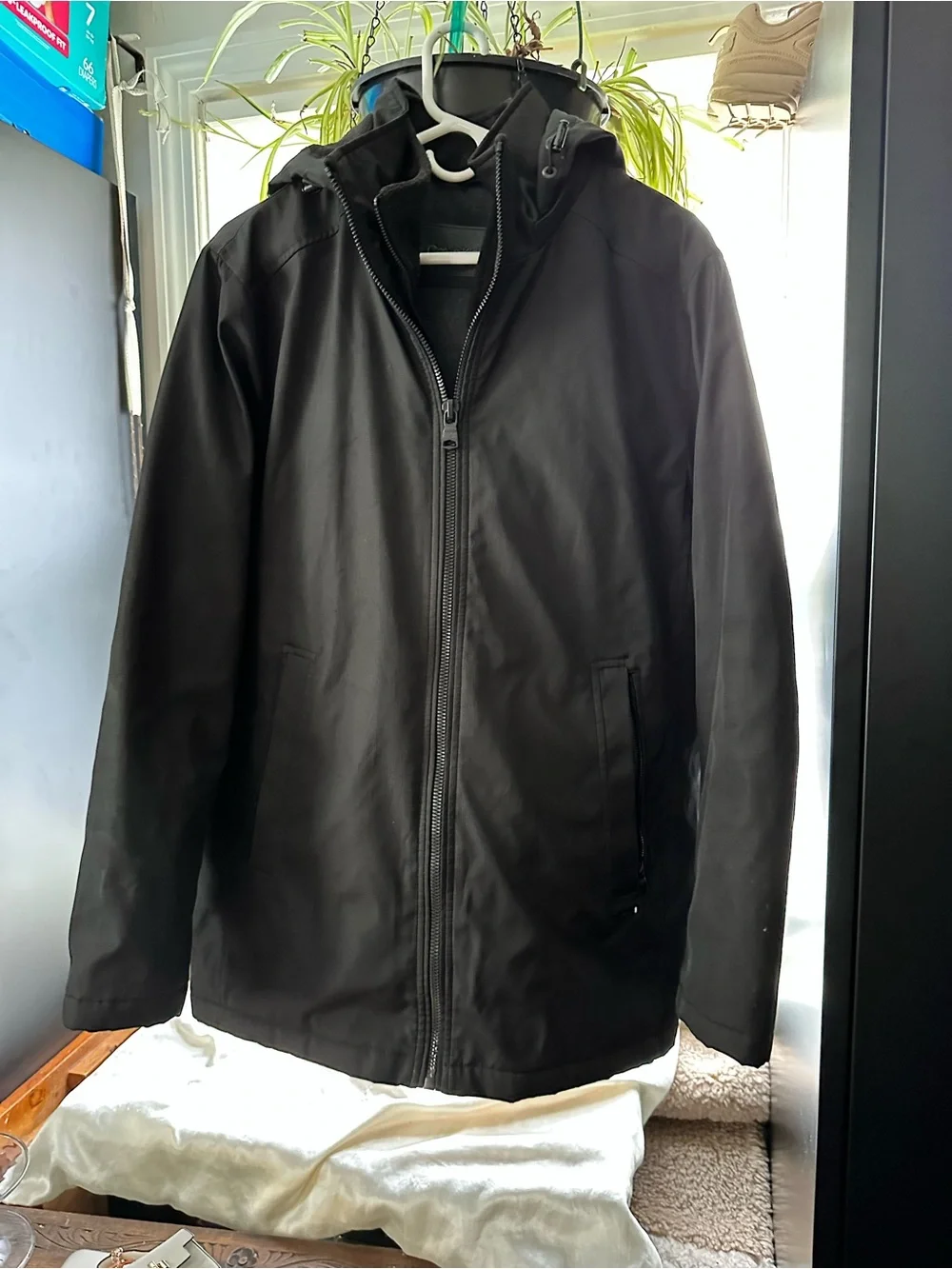 Calvin Klein Black Hooded Raincoat - Zip Front